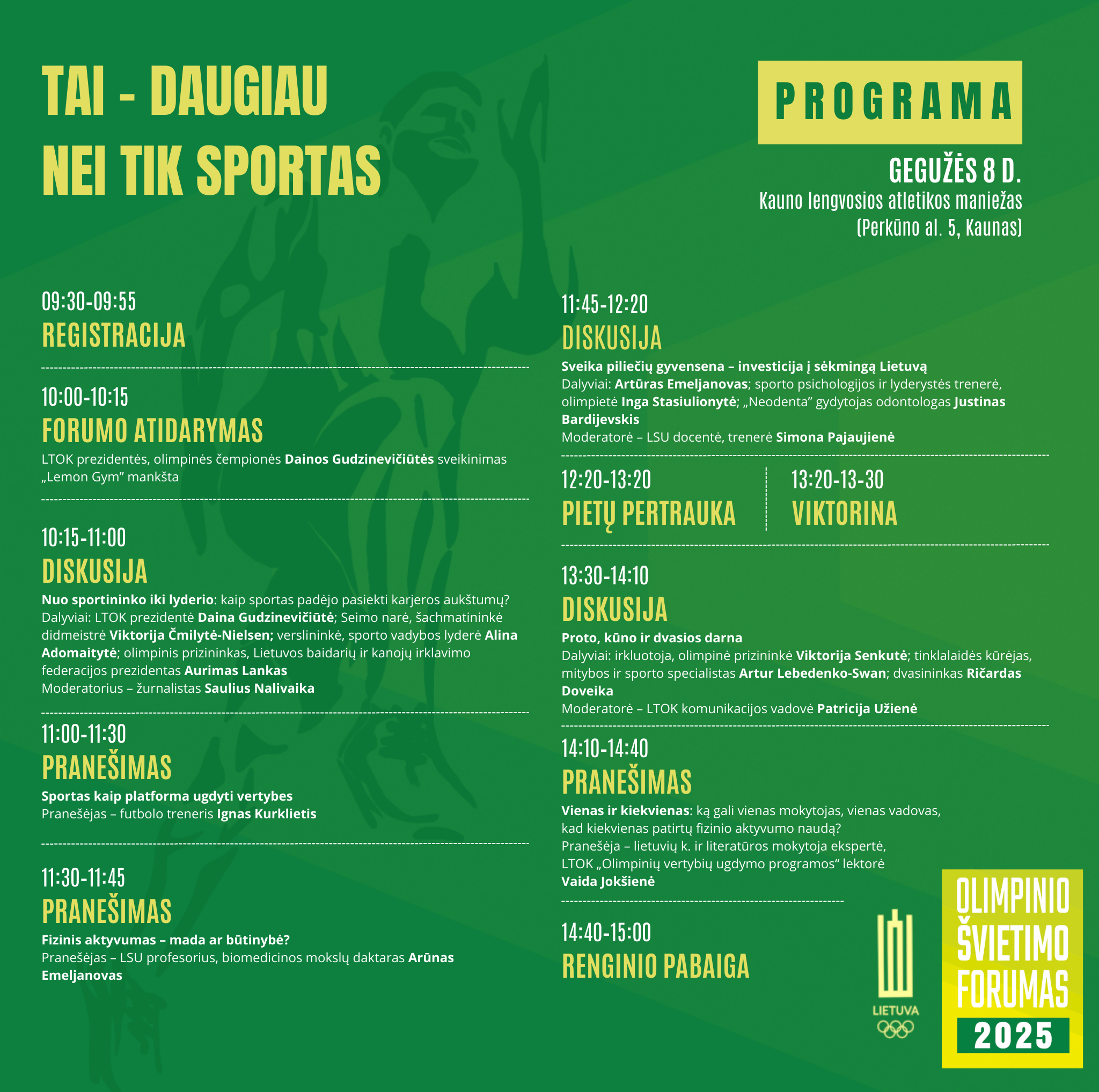 930 Registracija 1000–1015 Forumo Atidarymas Ltok Prezidentės Sveikinimas „lemon Gym” Mankšta