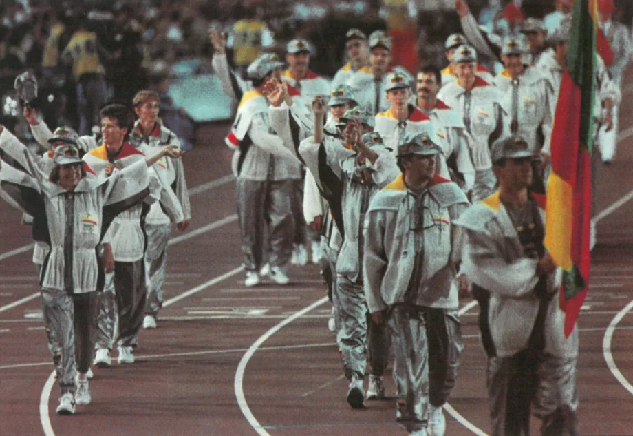 Lietuvos rinktinė atidarymo ceremonijoje (V. Malinausko, LTOK archyvo nuotr.)