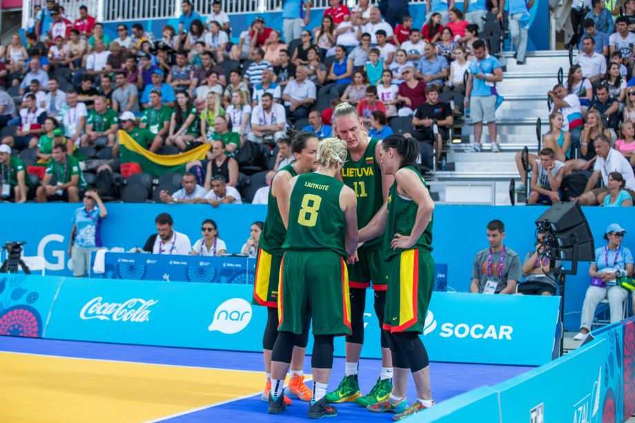 Merginų 3×3 krepšinio rinktinė Europos žaidynėse Baku 2015 m. (Vytauto Dranginio nuotr.)