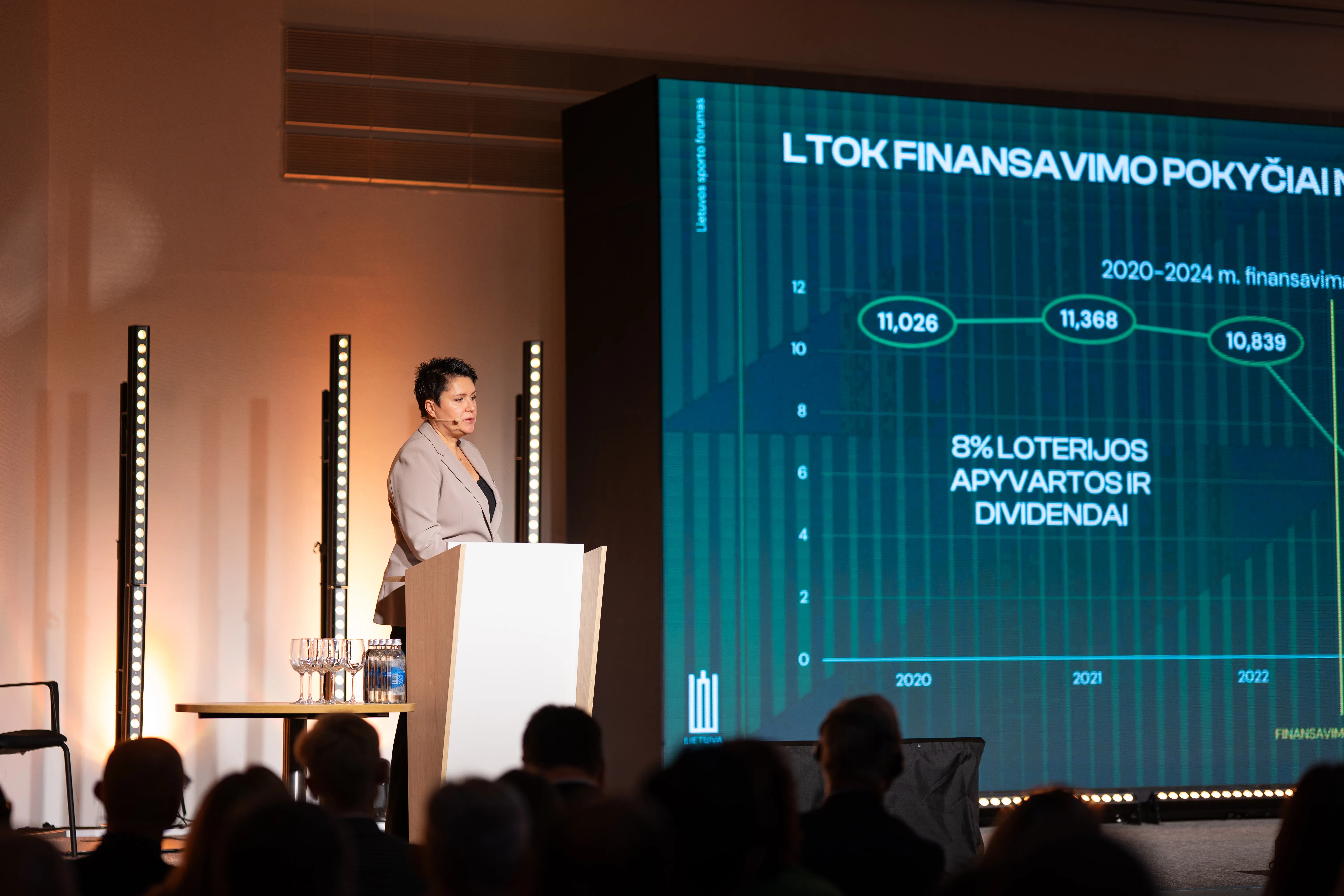 LTOK prezidentė skaitė pranešimą Lietuvos sporto forume / Kristinos Petrikonytės/Organizatorių nuotr.