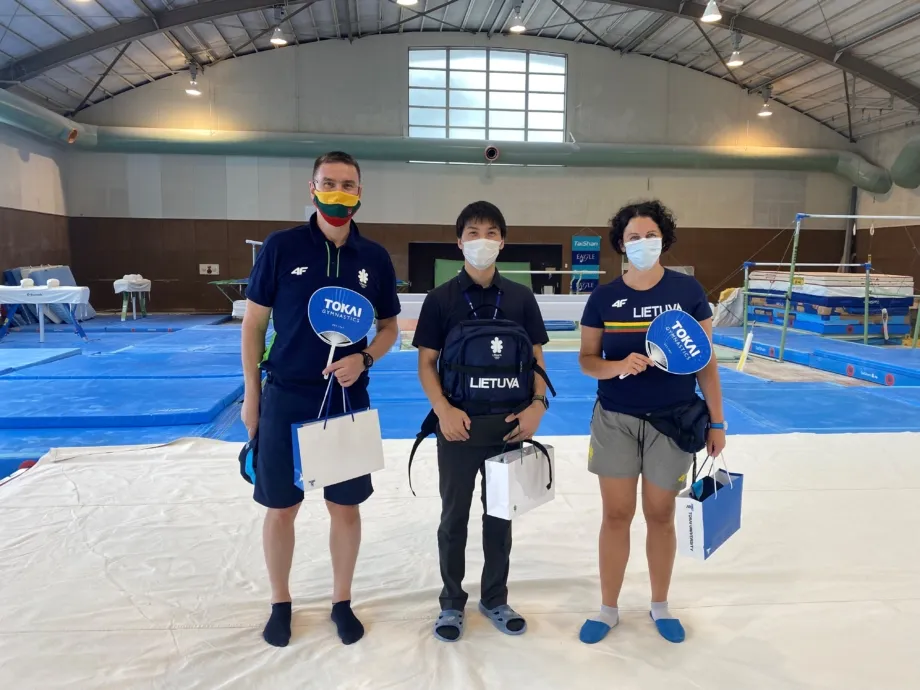 Einius Petkus (left) and Agnė Vanagienė at Tokai University, gymnast Robert Tvorogal’s training place.